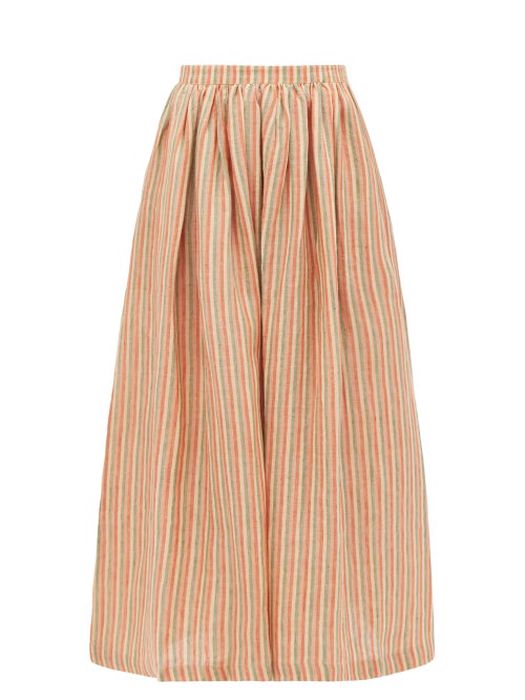 Emporio Sirenuse - New Jane Stripe-print Linen Maxi Skirt - Womens - Beige Pink