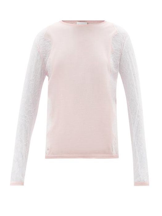 Giambattista Valli - Lace-sleeve Cashmere-blend Top - Womens - Light Pink