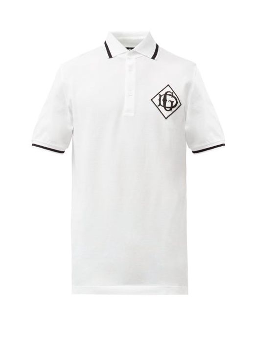Dolce & Gabbana - Dg-logo Cotton-piqué Polo Shirt - Mens - White