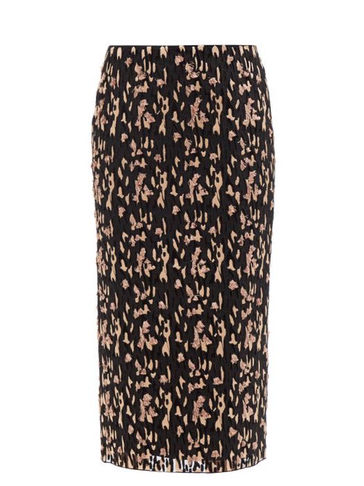 Raey - Jaguar-embroidered Silk Skirt - Womens - Brown Multi
