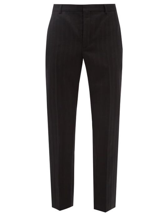 Saint Laurent - Striped Wool-herringbone Suit Trousers - Mens - Black