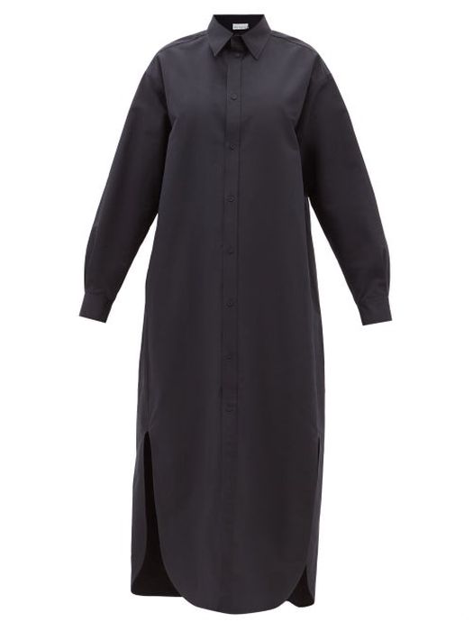 Raey - Long-line Cotton And Silk-blend Shirtdress - Womens - Dark Navy