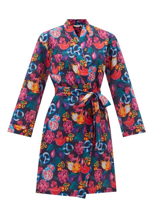Derek Rose - Ledbury Fruit-print Cotton-twill Bathrobe - Womens - Navy Print