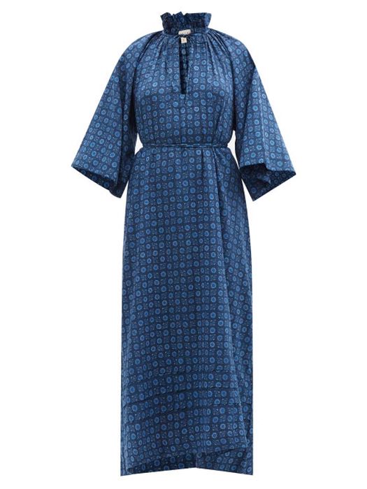 Wiggy Kit - Keeper Printed Cotton-sateen Midi Dress - Womens - Navy