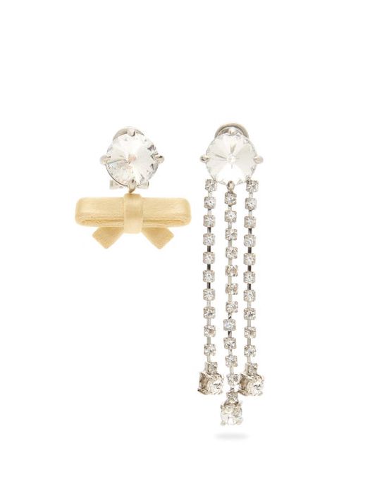 Miu Miu - Mismatched Crystal And Bow Earrings - Womens - Crystal