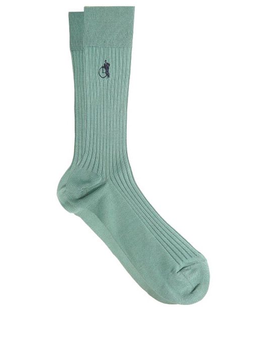 London Sock Company - Simply Sartorial Rib-knitted Cotton-blend Socks - Mens - Green