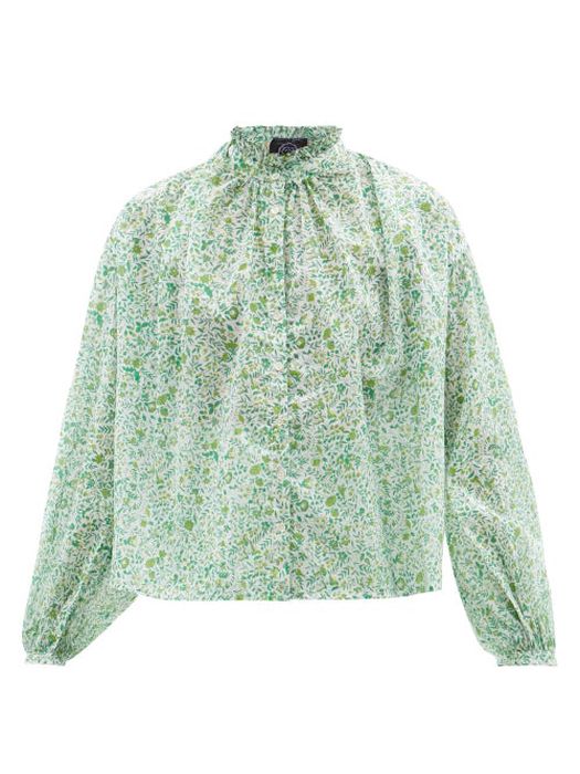 Thierry Colson - Slava Floral Cotton-poplin Blouse - Womens - Green Print