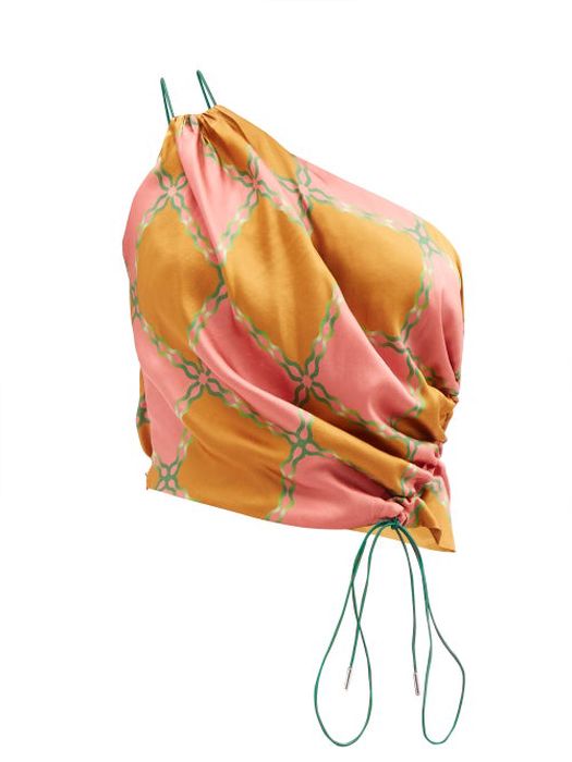 Ahluwalia - Turmeric Printed Silk Draped One-shoulder Top - Womens - Orange Multi