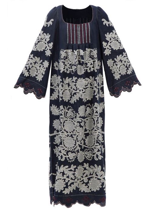 Vita Kin - Mathilde Embroidered Linen Maxi Dress - Womens - Navy Multi