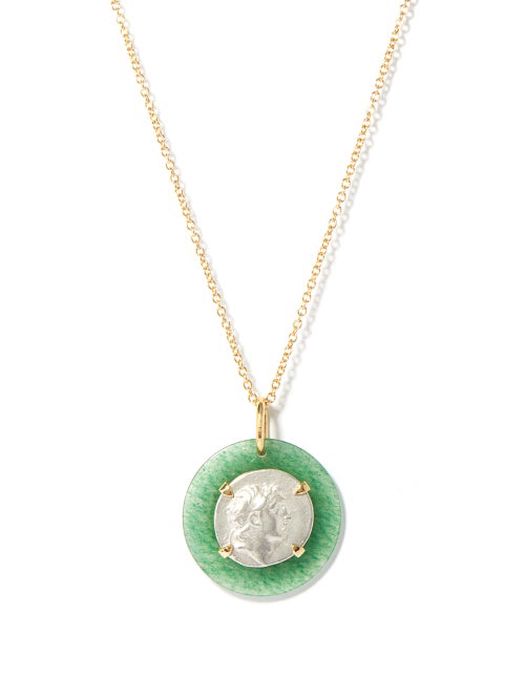 Dubini - Ariarthes Vii Silver-coin & 18kt Gold Necklace - Womens - Green Multi