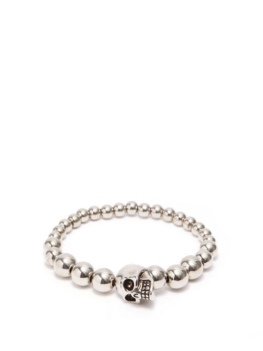 Alexander Mcqueen - Skull Spherical-bead Metal Bracelet - Mens - Silver