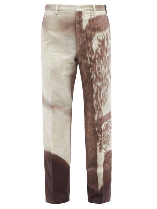 Fendi - Shady Window-print Cotton-twill Trousers - Mens - Grey Multi