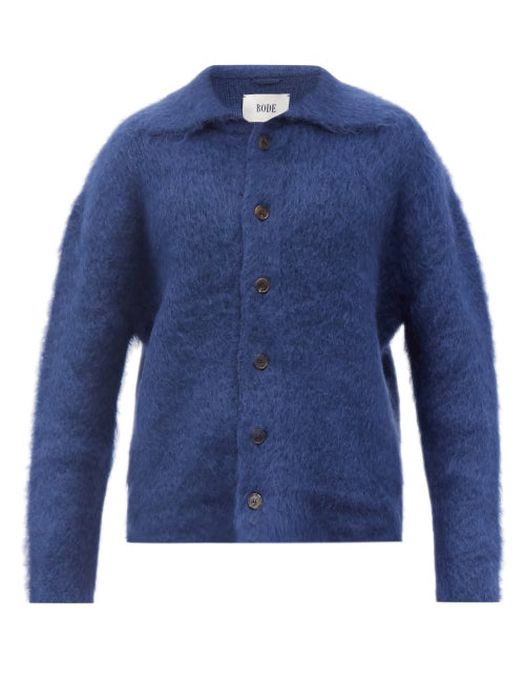 Bode - Spread-collar Mohair-blend Cardigan - Mens - Blue