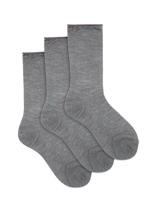 Raey - Pack Of Three Roll-top Silk Socks - Womens - Light Grey