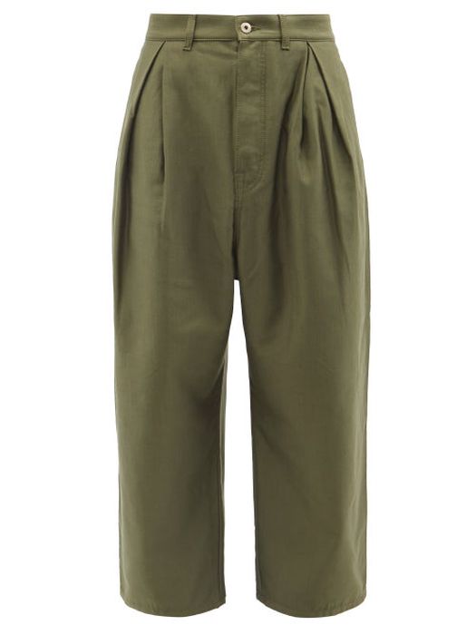 Loewe - Low-drop Cotton-twill Trousers - Mens - Green