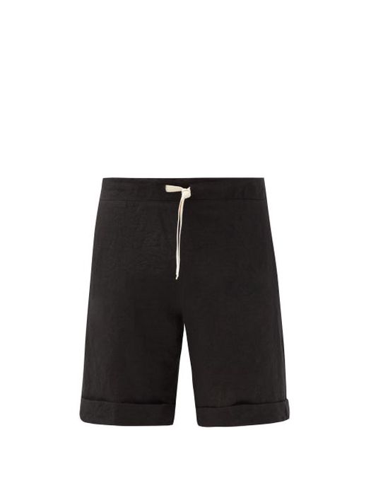 Marané - Slubbed Linen-poplin Shorts - Mens - Black