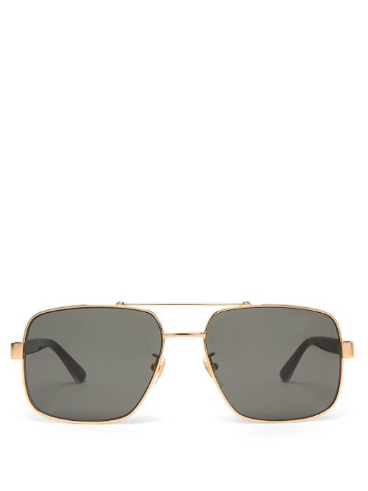 Gucci Eyewear - Web-stripe Aviator Metal Sunglasses - Mens - Gold