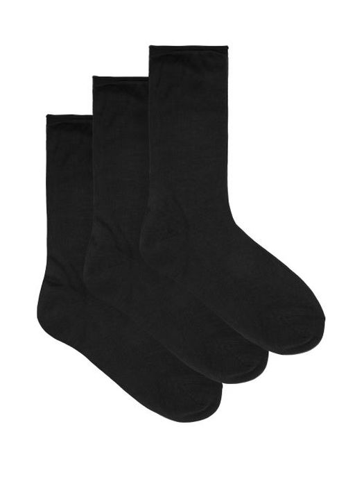 Raey - Pack Of Three Roll-top Silk Socks - Womens - Black