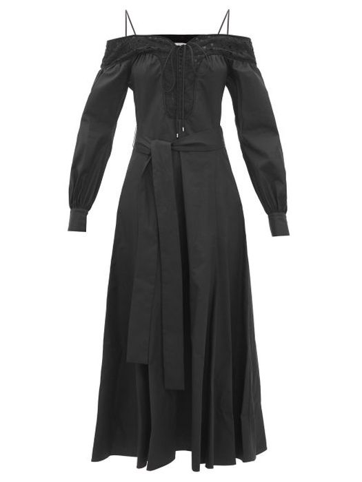 Gabriela Hearst - Elias Lace And Cotton-poplin Dress - Womens - Black