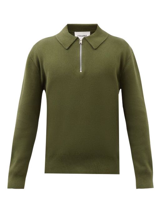 Frame - Zipped Cotton-blend Polo Sweater - Mens - Green