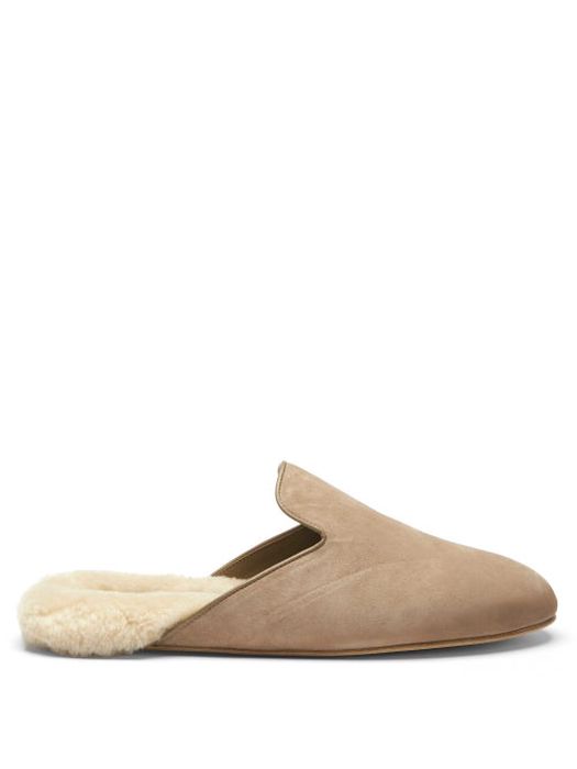 Inabo - Fritz Suede And Shearling Slippers - Mens - Beige