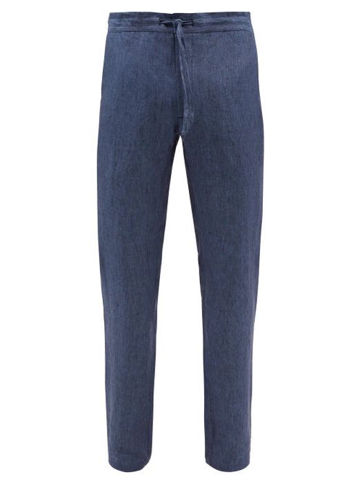 120% Lino - Drawstring-waist Linen Trousers - Mens - Navy