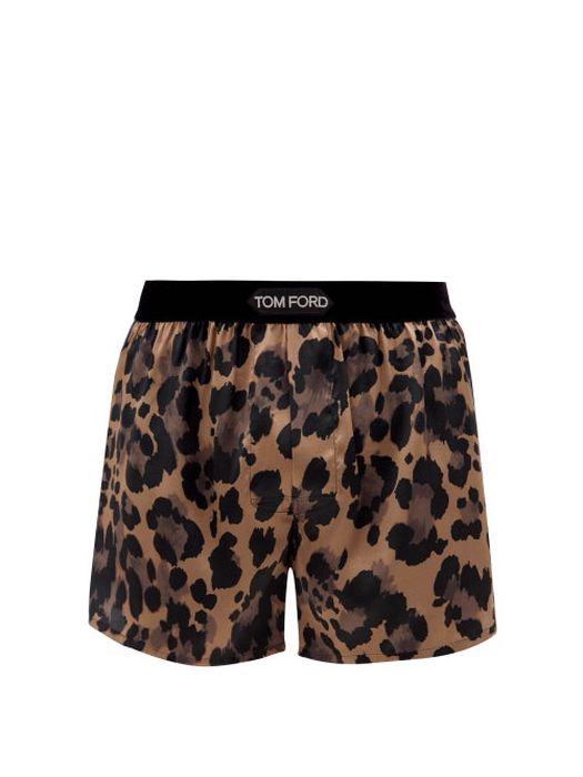 Tom Ford - Leopard-print Silk-blend Satin Boxer Shorts - Mens - Beige Multi