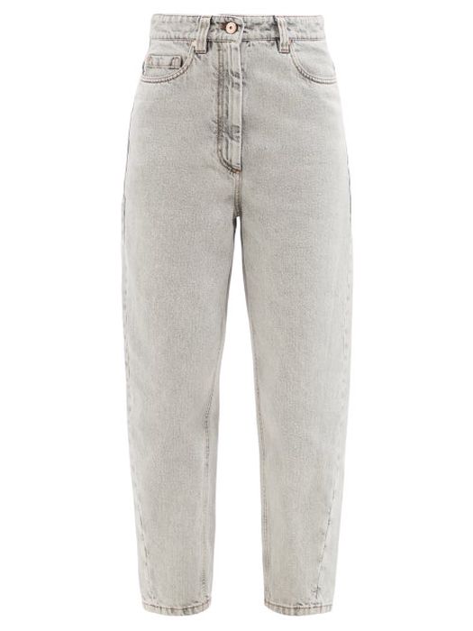 Brunello Cucinelli - High-rise Cropped Tapered-leg Jeans - Womens - Grey
