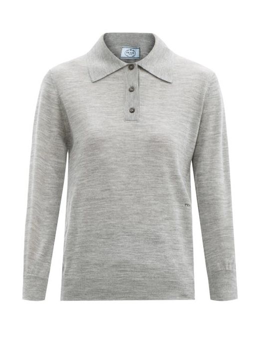 Prada - Wool-jersey Polo Shirt - Womens - Light Grey