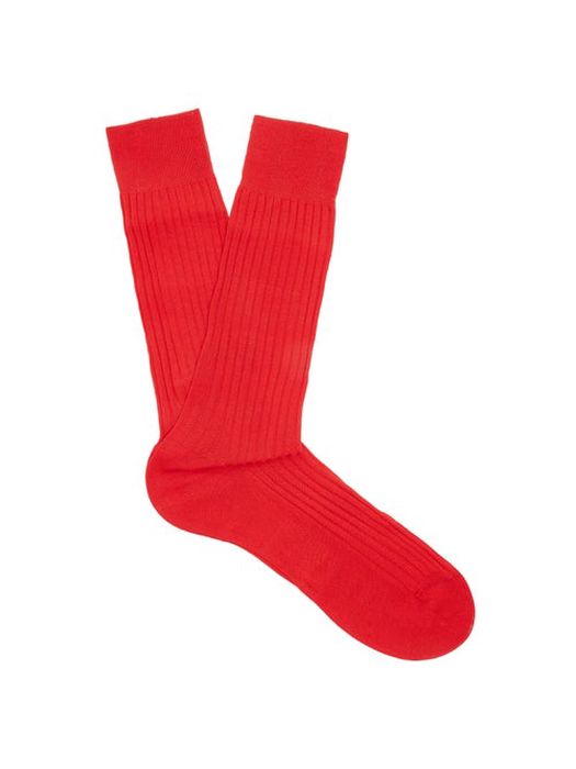 Pantherella - Danvers Ribbed-knit Socks - Mens - Red