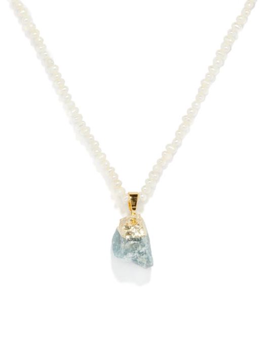 Crystal Haze - Aquamarine, Pearl & 18kt Gold-plated Necklace - Womens - Light Blue