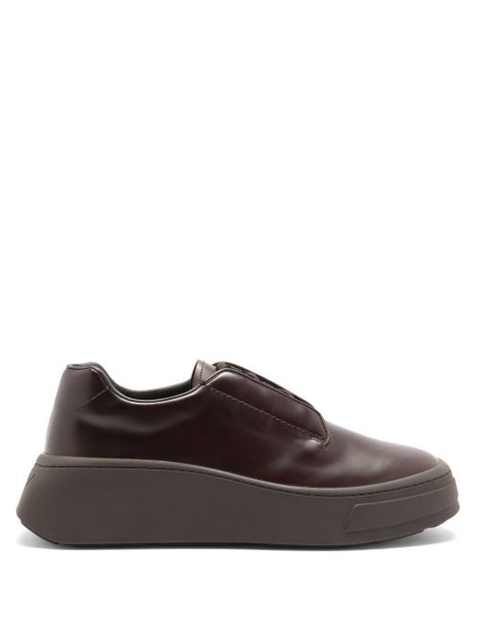 Prada - Chunky-sole Logo-debossed Leather Derby Shoes - Mens - Brown
