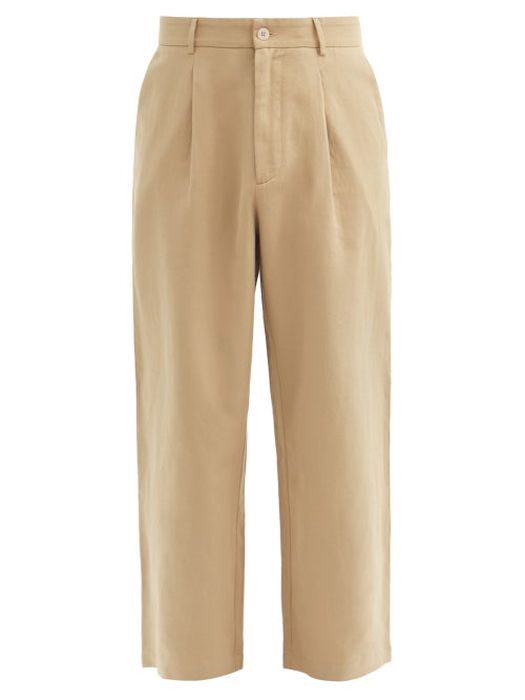 Raey - Cotton And Linen-blend Wide-leg Trousers - Mens - Beige