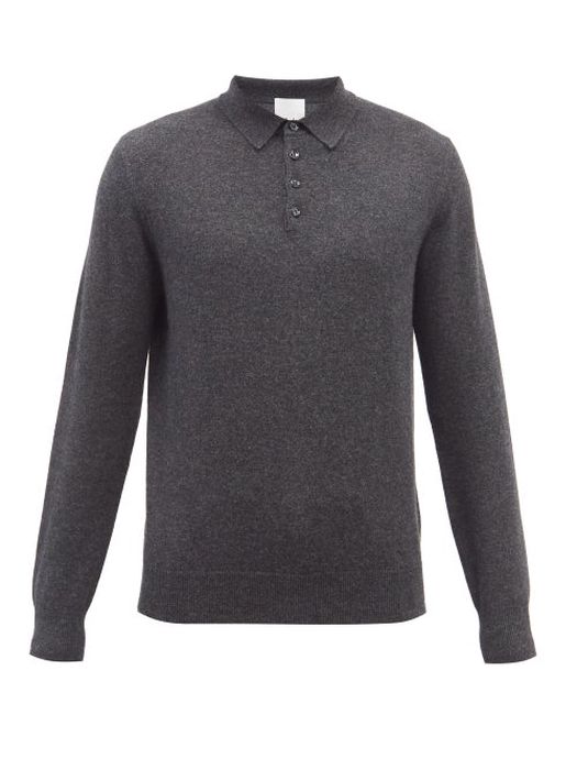 Allude - Long-sleeve Cashmere Polo Shirt - Mens - Dark Grey