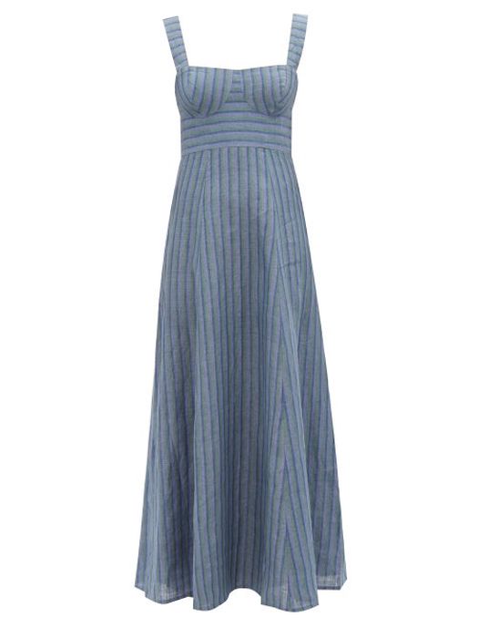 Emporio Sirenuse - Azzurra Seveny's Striped-linen Maxi Dress - Womens - Blue Multi