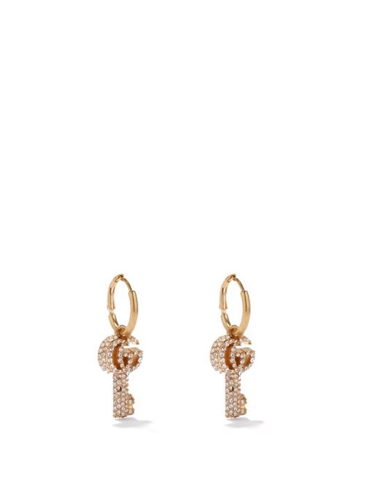 Gucci - GG Crystal-key Hoop Earrings - Womens - Crystal