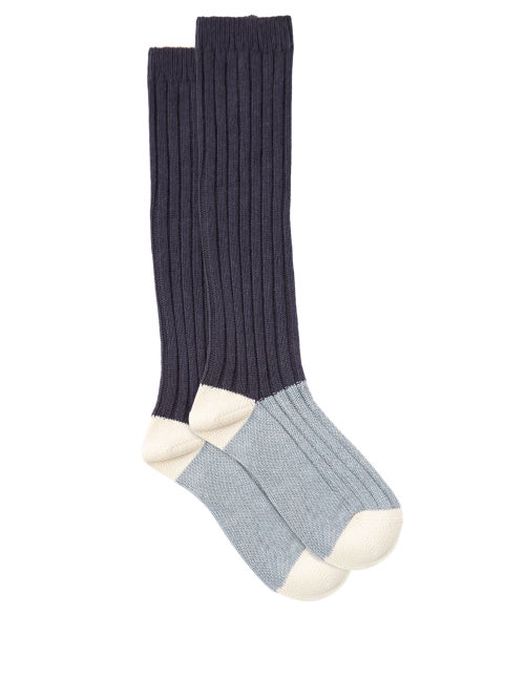 Raey - Colour-blocked Cotton-blend Socks - Mens - Blue Multi