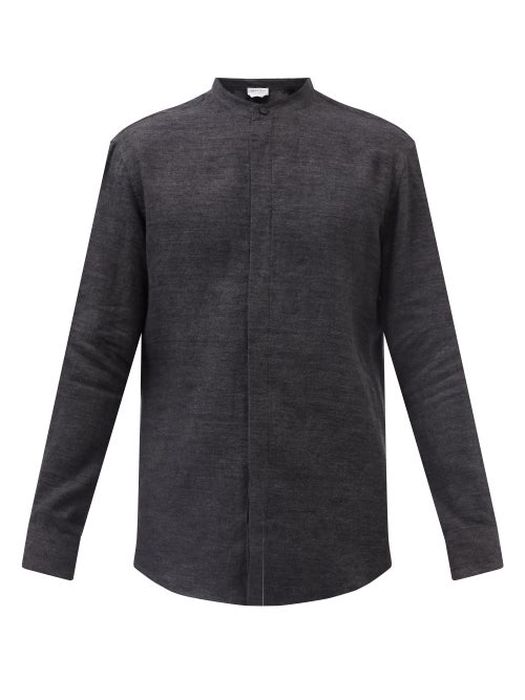 Gabriela Hearst - Ollie Band-collar Linen-flannel Shirt - Mens - Dark Grey