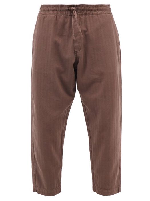 YMC - Alva Cotton-herringbone Cropped Trousers - Mens - Brown
