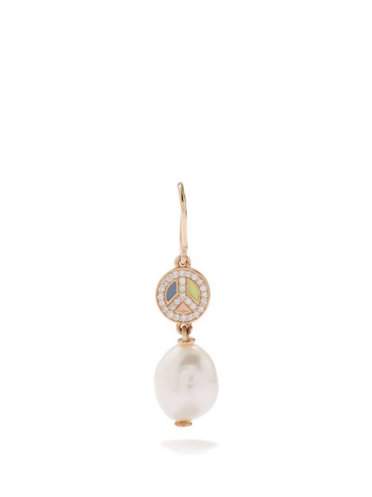 Alison Lou - Peace Out Diamond, Pearl & 14kt Gold Earring - Womens - Pearl