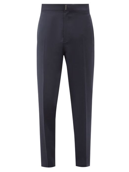 Givenchy - Logo-hardware Wool-blend Sharkskin Suit Trousers - Mens - Dark Blue