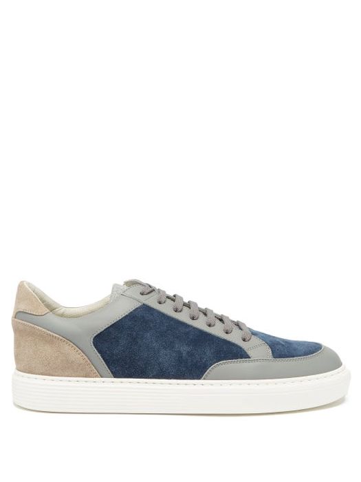 Brunello Cucinelli - Panelled Suede And Leather Trainers - Mens - Blue