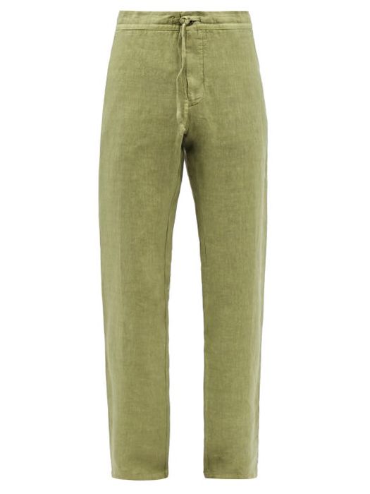 120% Lino - Linen-hopsack Slim-leg Suit Trousers - Mens - Khaki