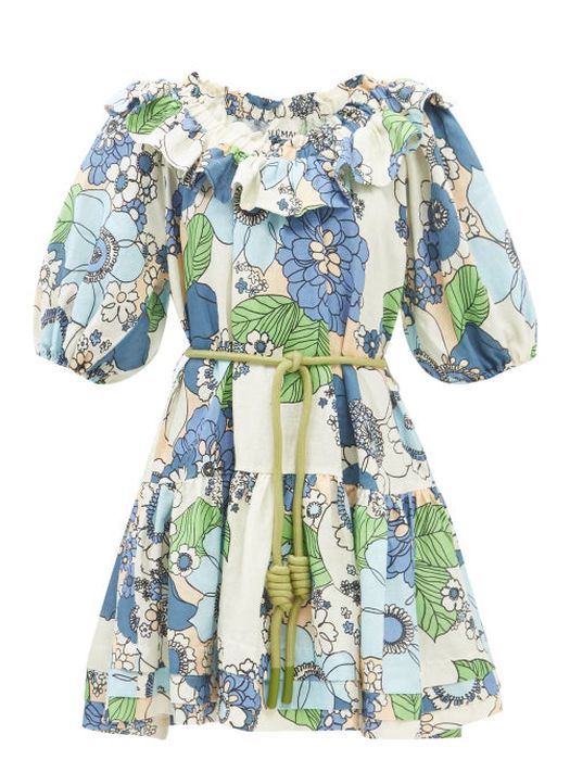 Ale mais - Farrah Floral-print Linen Mini Dress - Womens - Blue Print