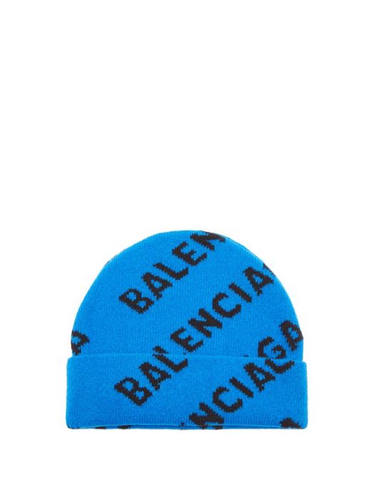 Balenciaga - Logo-intarsia Wool-blend Beanie Hat - Mens - Blue Multi