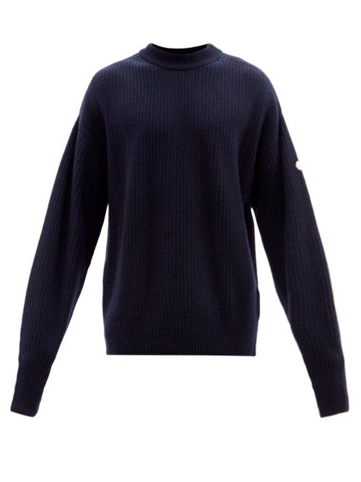 4 Moncler Hyke - Logo-patch Cashmere-blend Sweater - Mens - Navy
