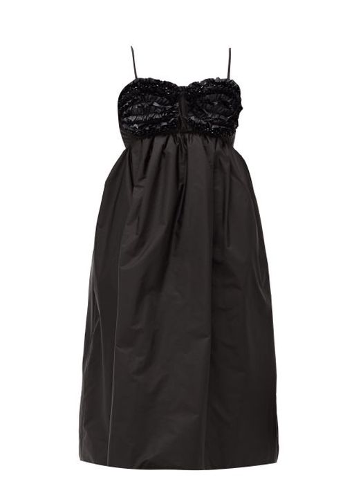 4 Moncler Simone Rocha - Ruffled Bead-embellished Technical-shell Dress - Womens - Black