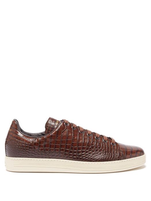 Tom Ford - Crocodile-embossed Leather Trainers - Mens - Brown