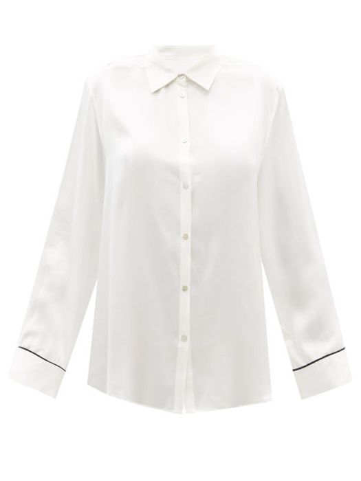 Asceno - London Sandwashed Silk-satin Pyjama Shirt - Womens - White