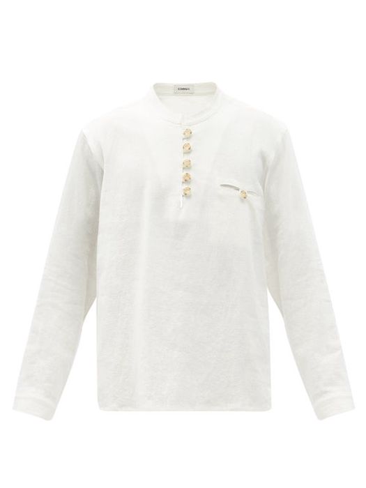 Commas - Quarter-button Linen-blend Shirt - Mens - White